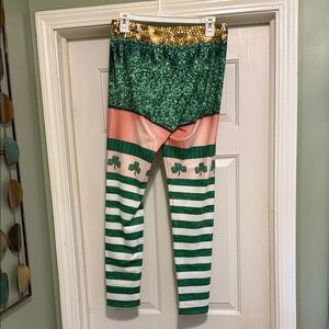 Kids Green and Pink Striped Leggings